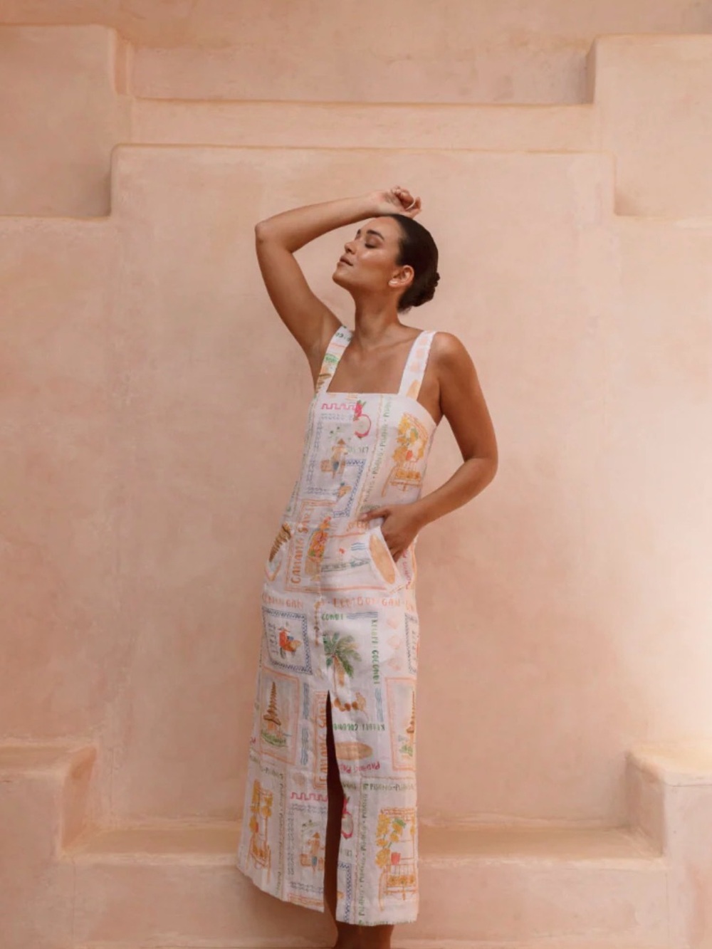 Monkee's White Pinafore Dress with Pastel Floral Stamp